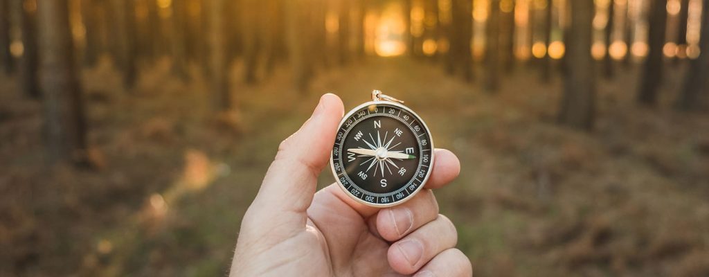 Hand holding a compass